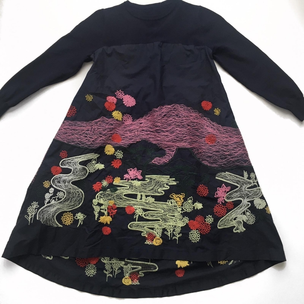 Hi-Low ornate navy Embroidered trapeze dress.